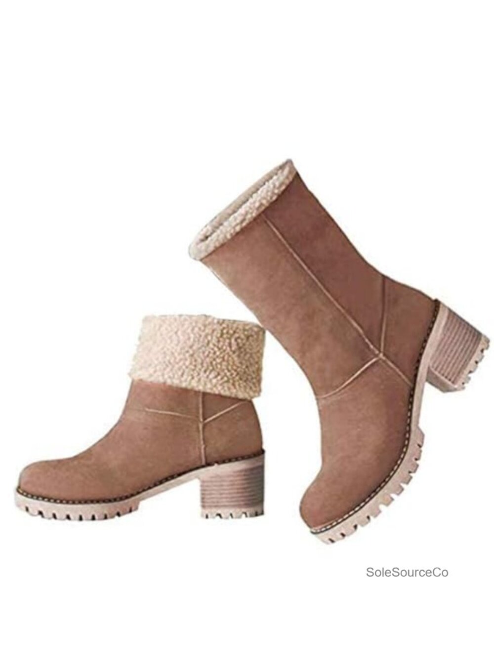 Mid-Calf Winter Boots for Women Faux Suede Faux Fur Lined Chunky Heel Snow Boots